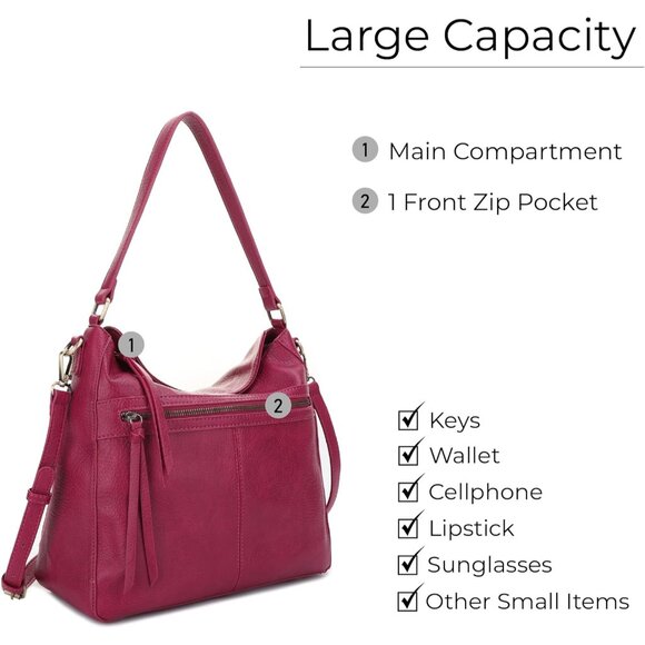 Dakota Vegan Faux Leather Berry Hobo Purse with Concealed Carry and Adjustable S - Picture 3 of 7